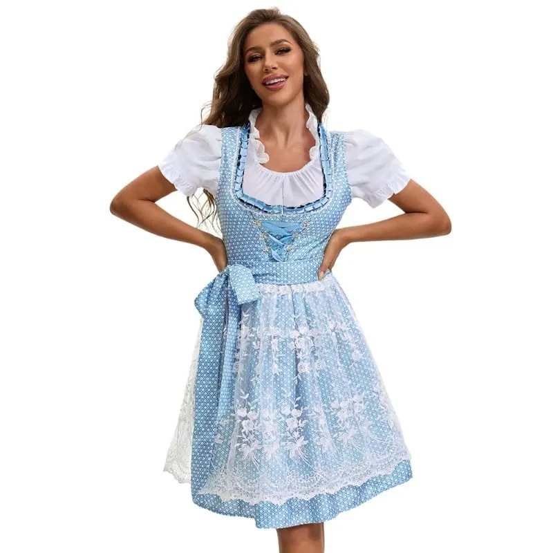 Vestido multicolorido da Oktoberfest de Munique para mulheres, saia de cerveja com estampa étnica tradicional da Baviera com top e avental, fantasia de empregada, 2025
