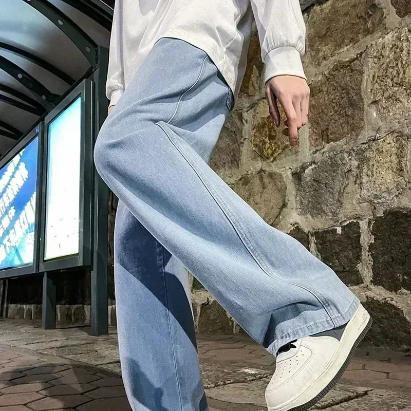 Мужские джинсы Корейская версия Студенческие повседневные брюки High Street Прямые свободные широкие джинсы Черные, серые, синие мешковатые джинсы