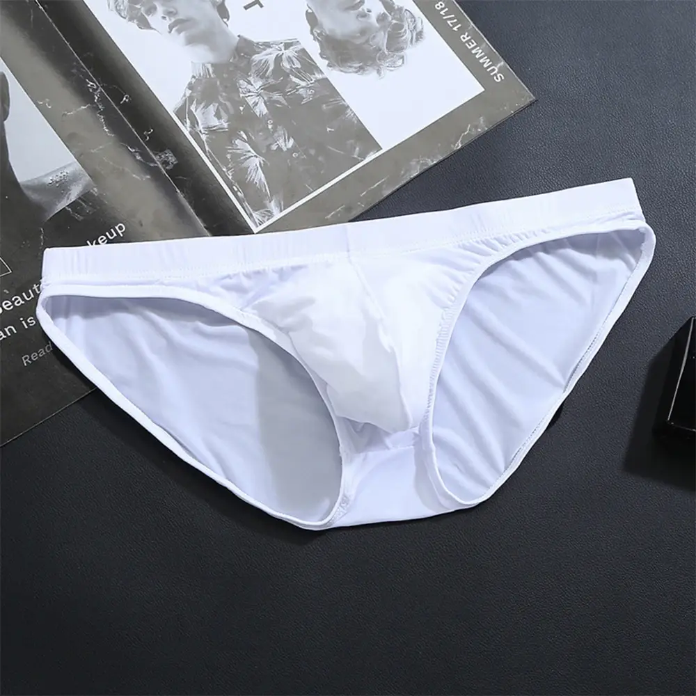 Men's Ice Silk Underwear Briefs Breathable Low-Waist U-Convex Undershorts Shorts Solid Color Briefs Men Underpants