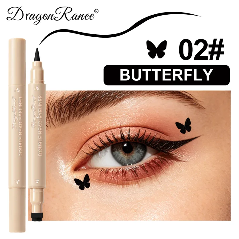 Delineador líquido com carimbo de cabeça dupla, à prova de manchas, secagem rápida, à prova d'água, 2 em 1, colorido, amor, estrela, borboleta, linha de olhos, maquiagem