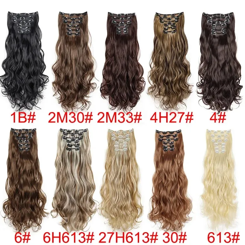 22 Polegada sintético 6 pçs/set longo encaracolado extensão do cabelo grosso macio peruca para cobertura de linha fina curta para uso diário feminino