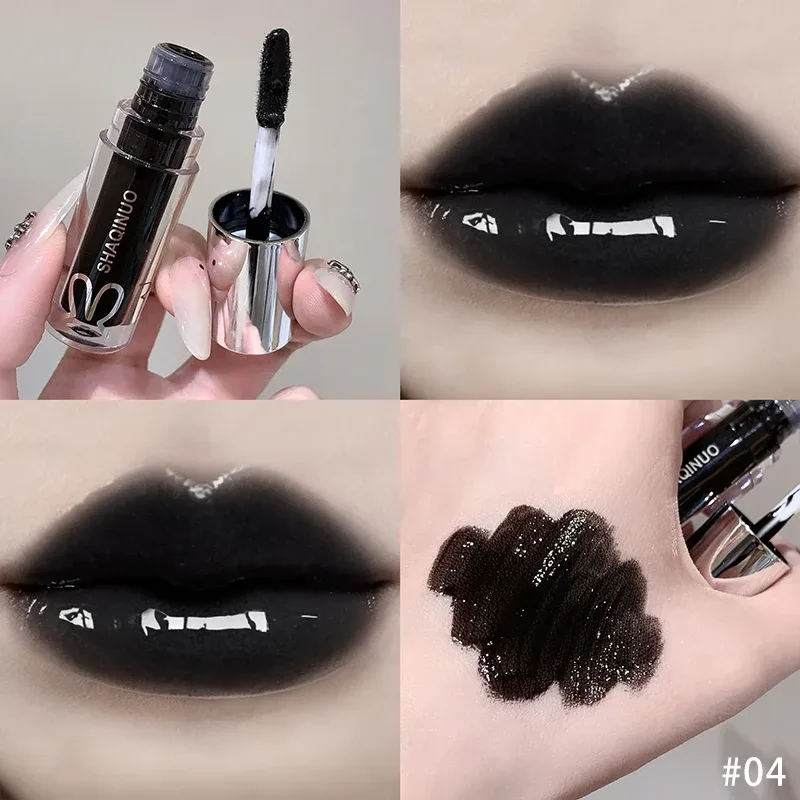 Espelho aguado brilho labial duradouro hidratante matiz labial fresco preto prata cinza pérola fino espumante batom maquiagem cosméticos