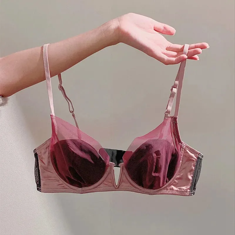 Malha francesa sexy suave roupa interior push-up copo fino sutiã macio underwire — image 1