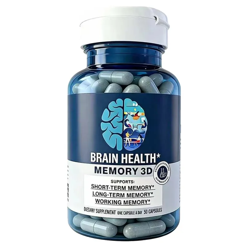 Suplementos cerebrais Memory 3D para memória e foco Vitamina B12 e B6 Ácido fólico 50 cápsulas