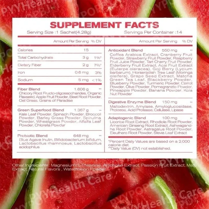 Mistura de enzimas digestivas em pó de fibra probiótica e prebiótica mistura de bebidas de frutas e vegetais para a saúde intestinal diária