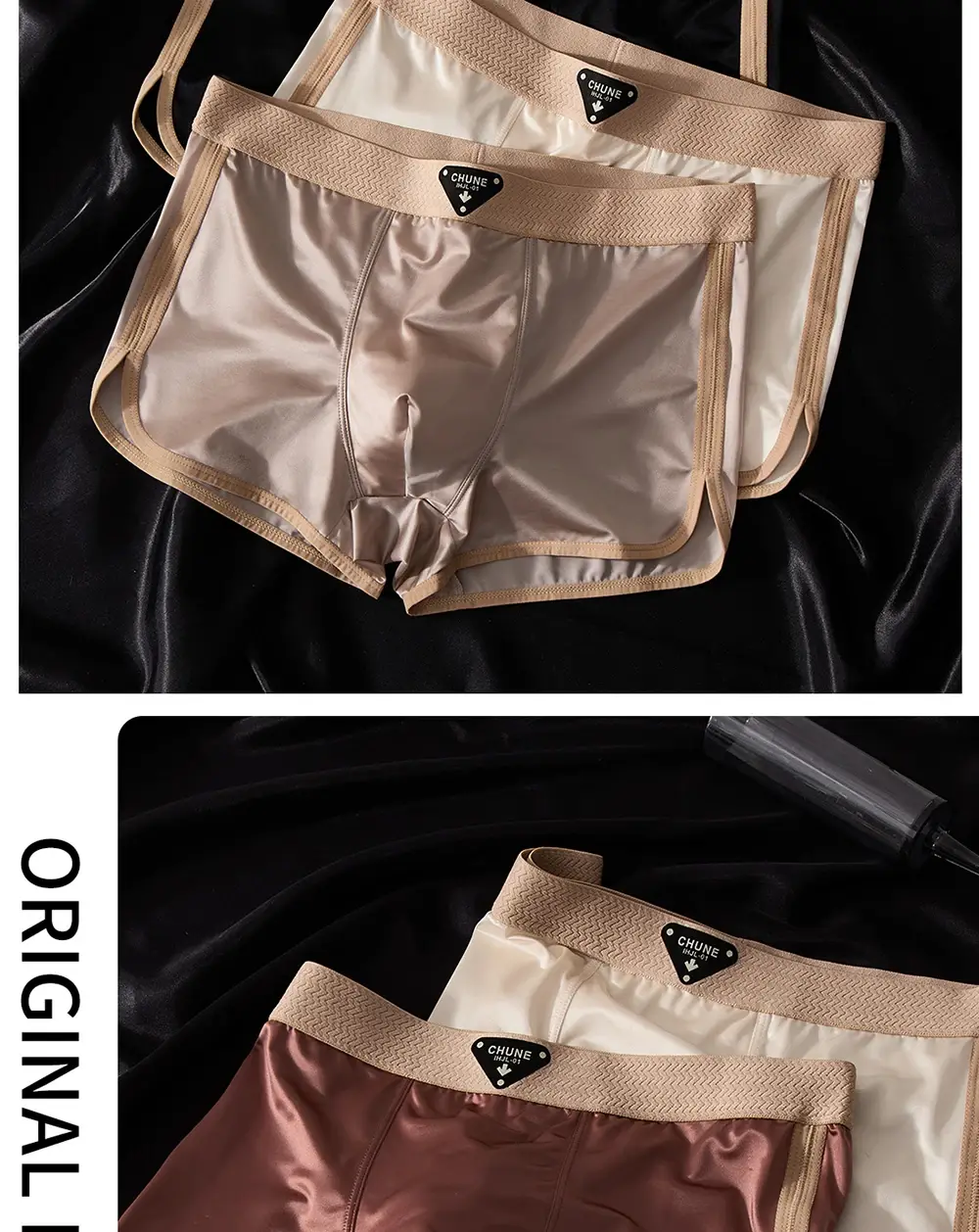 Calcinha Higroscópica Respirável Respirável de Dupla Camada de Seda Boxer de Luxo Cetim Seda Masculina Cuecas de Alta Elasticidade