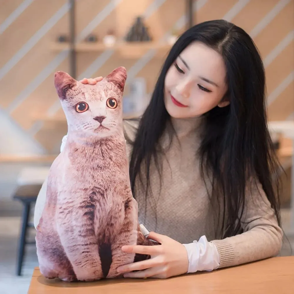 毛絨逼真 3D 貓娃娃卡通毛絨模擬貓毛絨枕頭柔軟卡哇伊毛絨動物玩具坐墊兒童女孩