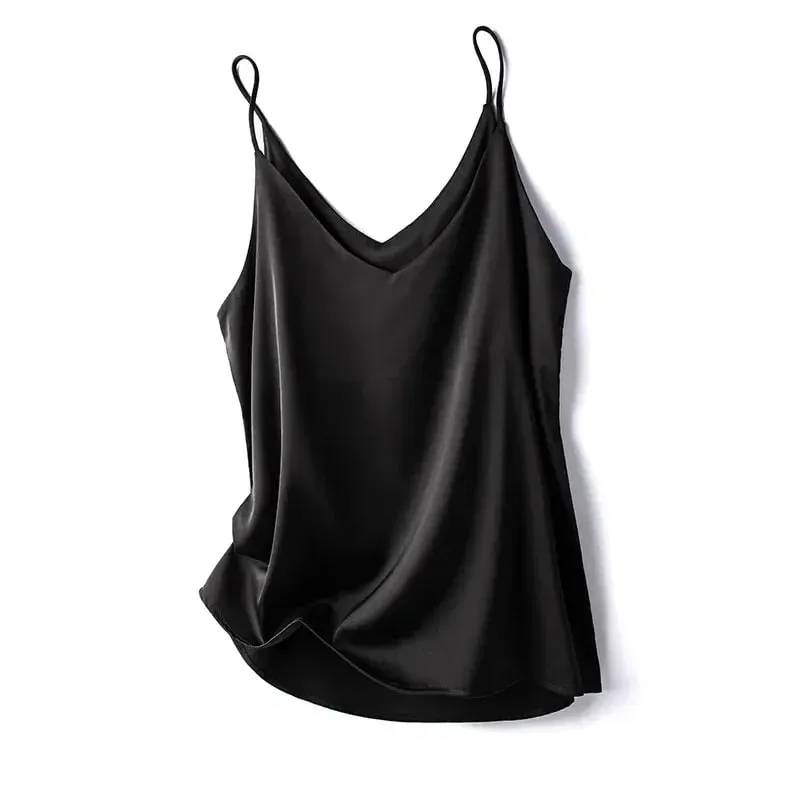 2026 Spaghetti Strap Top Women Halter V Neck Basic White Cami Sleeveless Satin Silk Tank Tops Women's Summer Camisole Crop Top