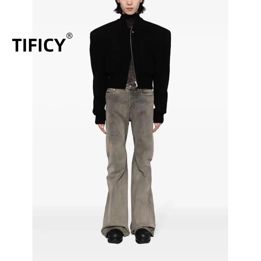Calça jeans masculina High Street Flare Jeans cinza — image 3