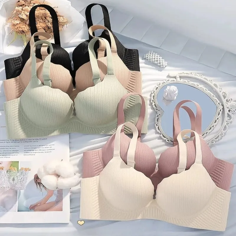 Feminino sólido grosso acolchoado wirefree sutiã conjunto sem costura conforto coleta lingerie push up suporte elegante ajuste para busto menor diariamente