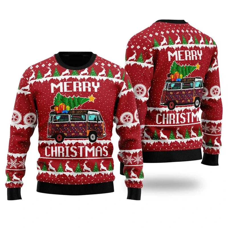 Novo 2026 suéter feio de natal masculino papai noel padrão pullovers feminino 2026 ano novo feliz natal tripulação pescoço camisolas
