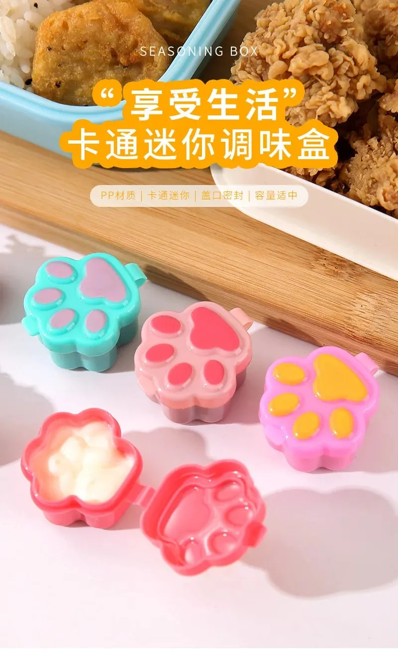 4pcs Mini Lunch Bento Soy Sauce Box Cute Design Plastic Portable Sauce Jars Condiment Dispenser Mini Salad Tomato Sauce Bottle
