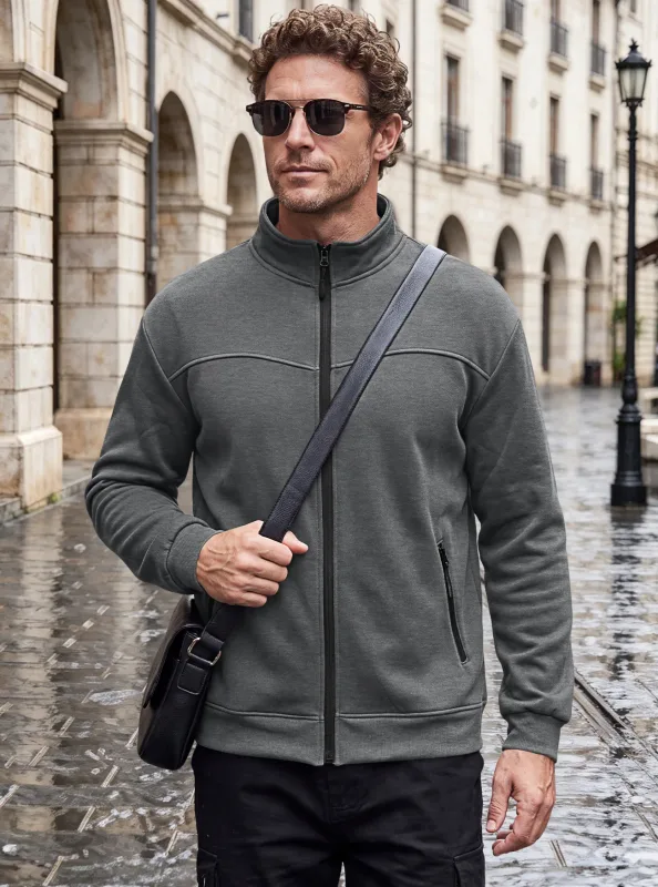 Four Seasons men's full-zip soft-shell jacket with stand-up collar, side pockets, long sleeves and relaxed casual style