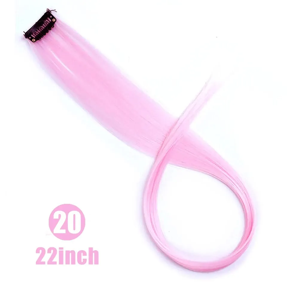 22 "sintético longo reto arco-íris destaque extensões de cabelo colorido clipe em uma peça ombre rosa roxo verde amarelo para wome