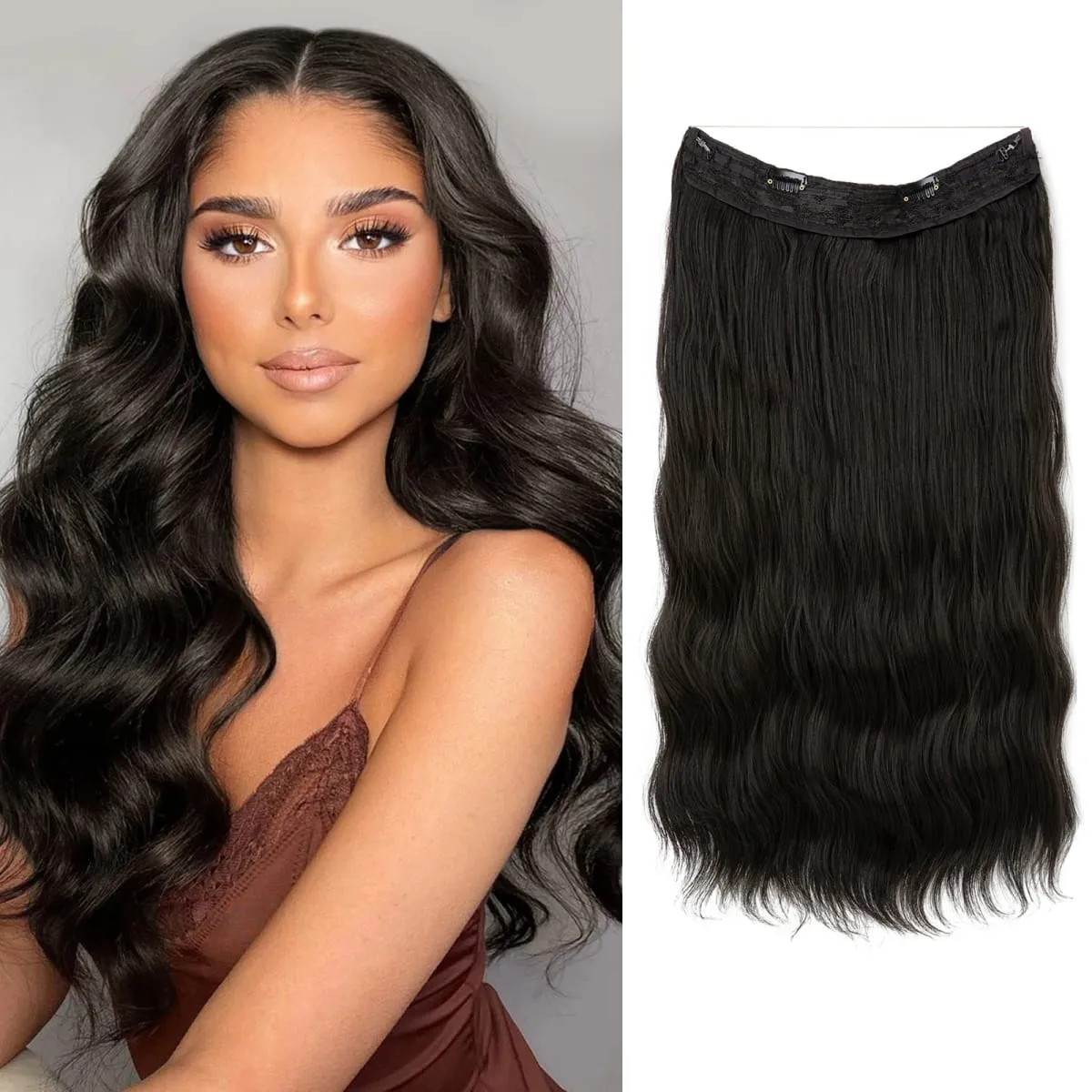 Fio invisível ondulado sintético com clipes, extensão de cabelo, linha de peixe, loiro natural, clipe em peça de cabelo falso