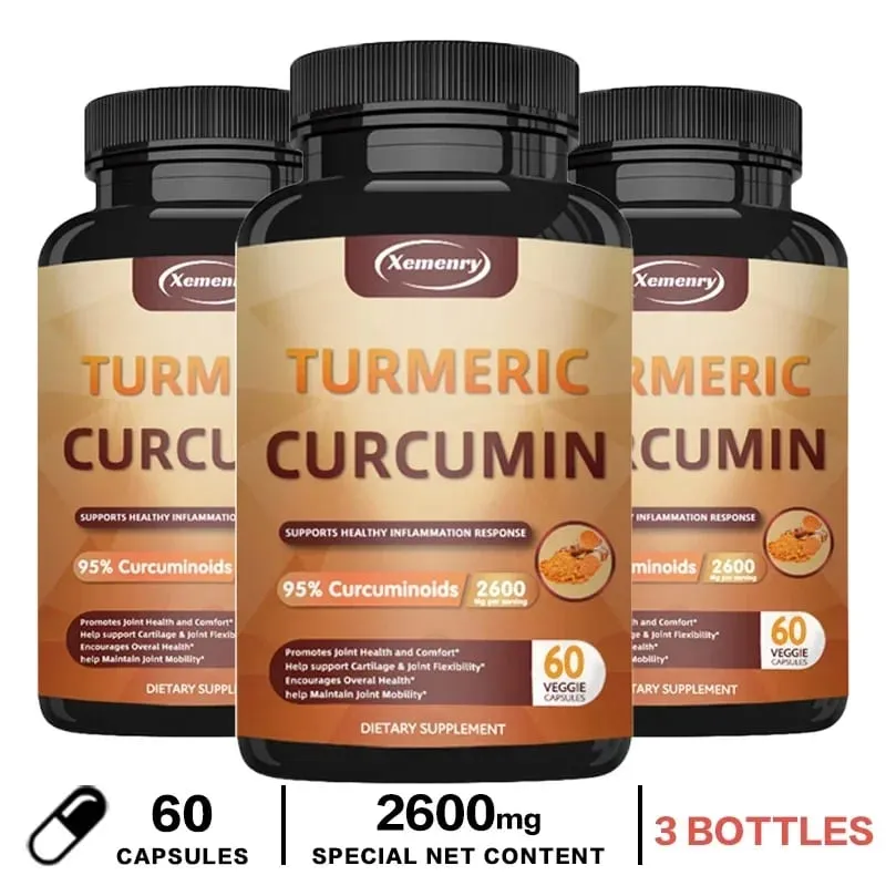 Suplemento de cápsulas de cúrcuma e curcumina com extrato de pimenta preta BioPerine para suporte digestivo e imunológico das articulações