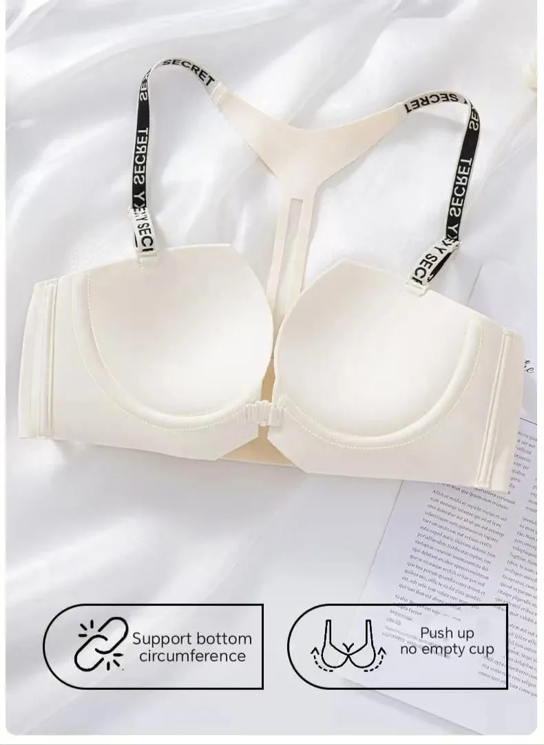 2025 sem costura sem costas fechamento frontal push up sutiã com alças de carta em forma de y anti-flacidez para mulher lingerie sexy