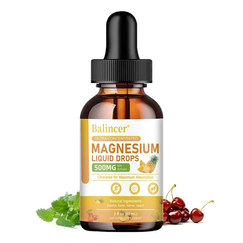 Magnesium Glycinate Liquid Drops 500mg Complex Supplement for Sleep Nerve Energy Muscle Bone Calm & Digestion 2 Fl Oz