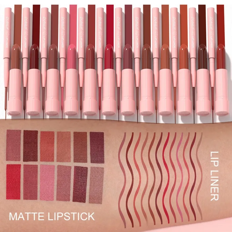 2 Pçs/set Batom + Lip Liner Kit de Maquiagem Matte Nu de Longa Duração À Prova D 'Água Não Mancha Cônico Nib Lip Contour Pen Lip Cosméticos