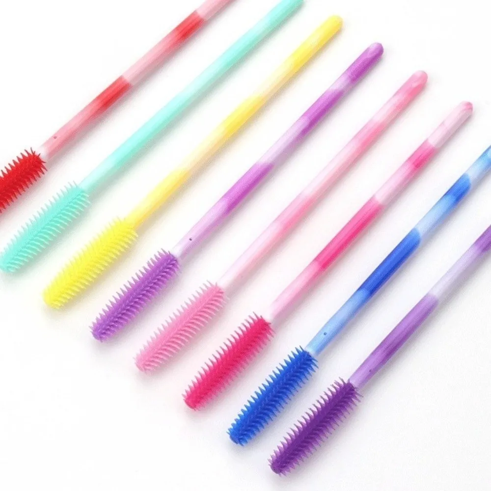 50 pçs pincéis de cílios descartáveis ​​ferramentas de maquiagem de silicone rímel varinha aplicador arco-íris cor microbrush sobrancelha pente menina