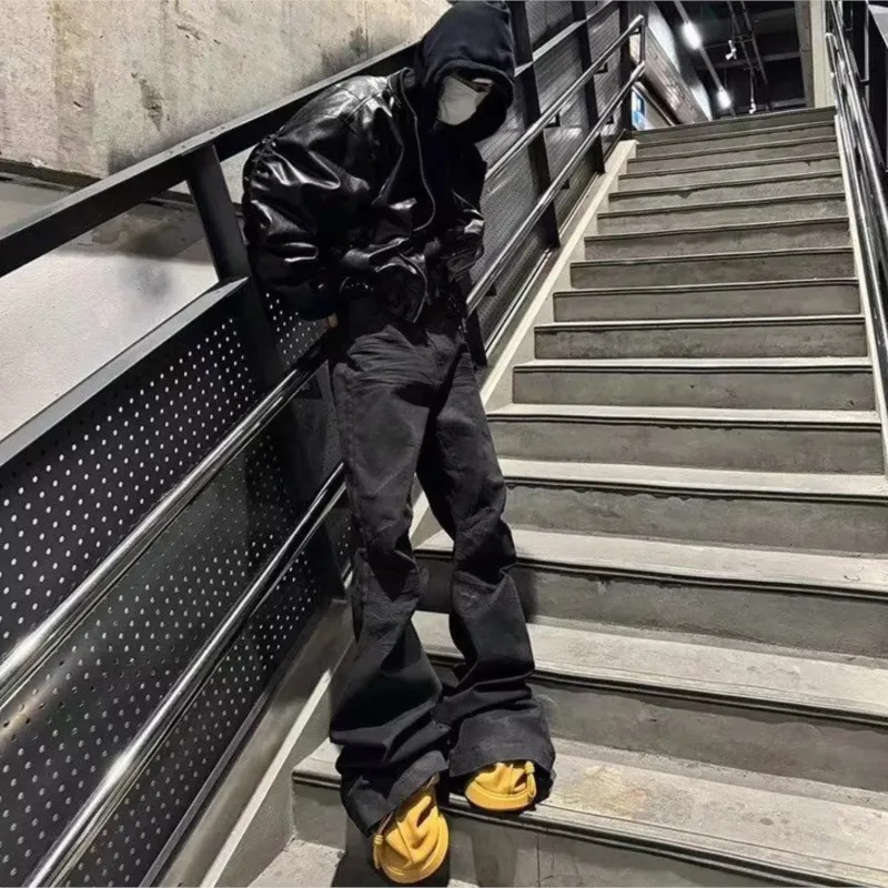Y2k lavado jeans gótico vintage micro queimado cintura média calças com zíper mulheres homens streetwear design de alta qualidade sentido