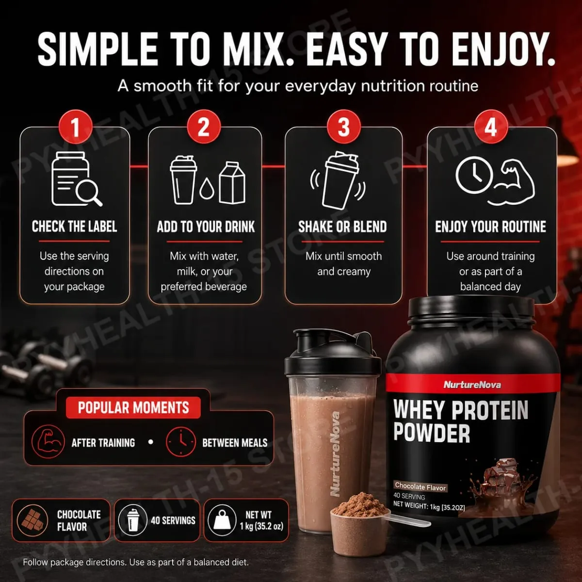 NurtureNova Chocolate Whey Protein Powder com Vitaminas Minerais Taurina para Suporte de Recuperação de Manutenção Muscular 1kg 40 Porções