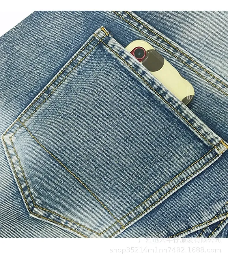 Jeans Men Long Pant Denim Pants Zipper Straight Trousers Pockets Splice Slim Fit Hole High Waist Casual Autumn spring 2026 — image 6