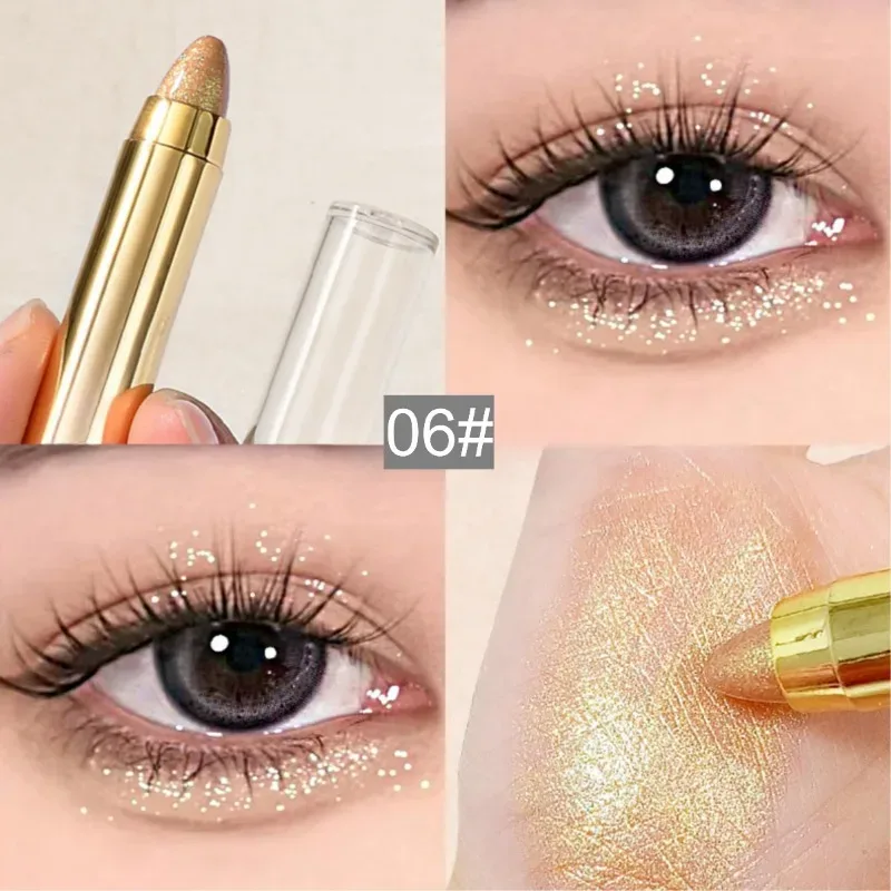 Caneta de sombra para os olhos, 6 cores, maquiagem para os olhos, caneta de bicho da seda, caneta de destaque de ponta dupla, bastão de sombra para os olhos, micro-pérola, maquiagem fosca feminina
