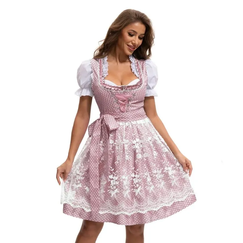 Vestido multicolorido da Oktoberfest de Munique para mulheres, saia de cerveja com estampa étnica tradicional da Baviera com top e avental, fantasia de empregada, 2025