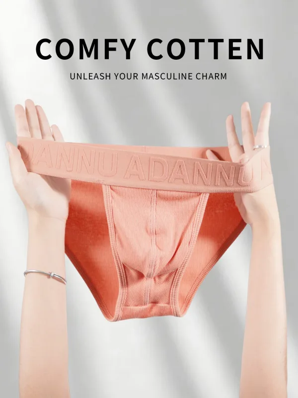 Cueca convexa de algodão com nervuras, confortável para a pele, sensação nua, letra em relevo, cintura larga, roupa íntima de ajuste fino