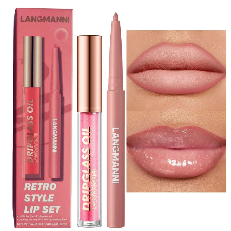 2 pçs/caixa matte veludo lipliner & espelho de vidro brilho labial à prova dwaterproof água de longa duração não-pegajoso roxo marrom forro lábio combinação conjunto de maquiagem — image 8