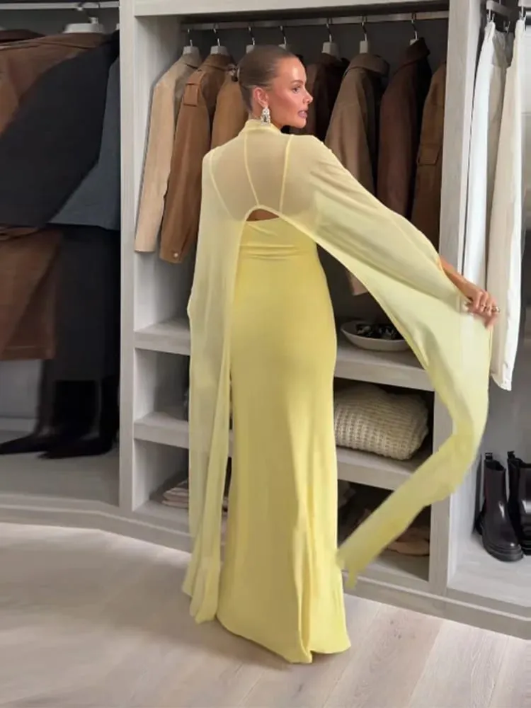 Sheer cape vestidos de noite femininos elegantes fino com decote em v sem costas sem mangas hip pacote vestido para mulher 2026 senhora vestidos de festa — image 3