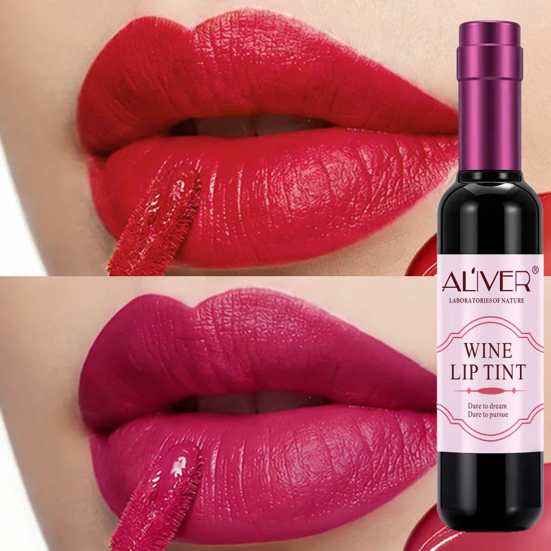 1pcs Red Wine Bottle Shape Matte Lip Gloss Sexy Lasting Non-stick Cup Velvet Matte Nude Liquid Lipstick Women Makeup Lip Gloss