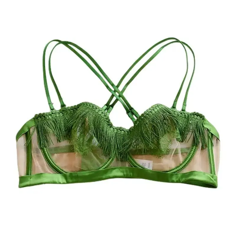 Light Luxury Sexy French Backless Bra Set - Sheer Mesh Minimizer Bralette Ultra-Thin Lace Lingerie Limited Stock Sale
