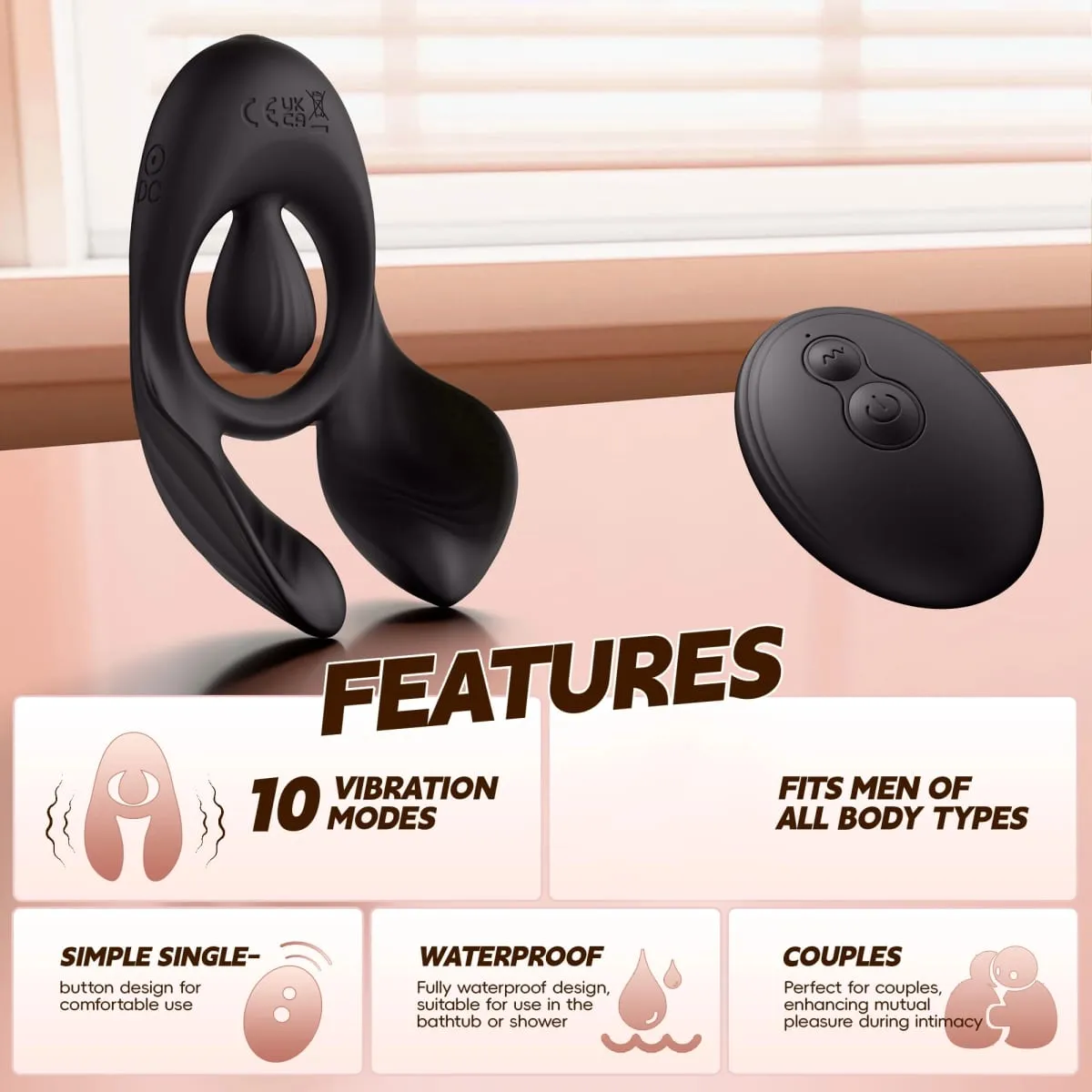 Anel peniano vibratório para homens, retardador de ejaculação, vibrador de testículos, controle remoto, anel peniano, estimulador de clitóris, brinquedo sexual para homens — image 3