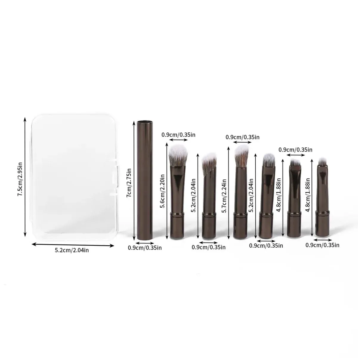 6 pçs portátil maquiagem escova substituição cabeça conjunto nariz sombra escova com caixa para mulheres profissional cosméticos puff escova mais limpa