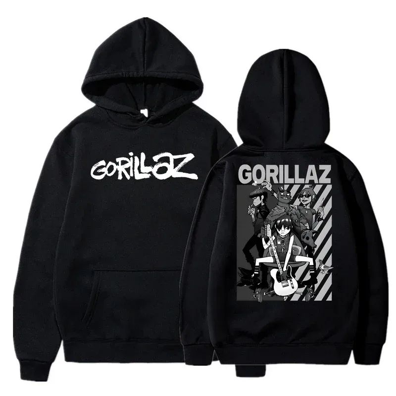 秋冬套頭衫長袖寬鬆柔軟衛衣街頭服飾外套 Gorillaz 印花男女連帽衫