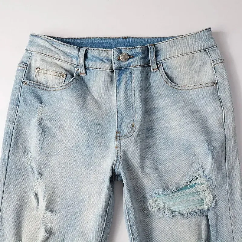 Buraco lápis calças masculinas lavado angustiado retalhos jeans cintura baixa 2024 vintage básico tornozelo comprimento calças jeans magros