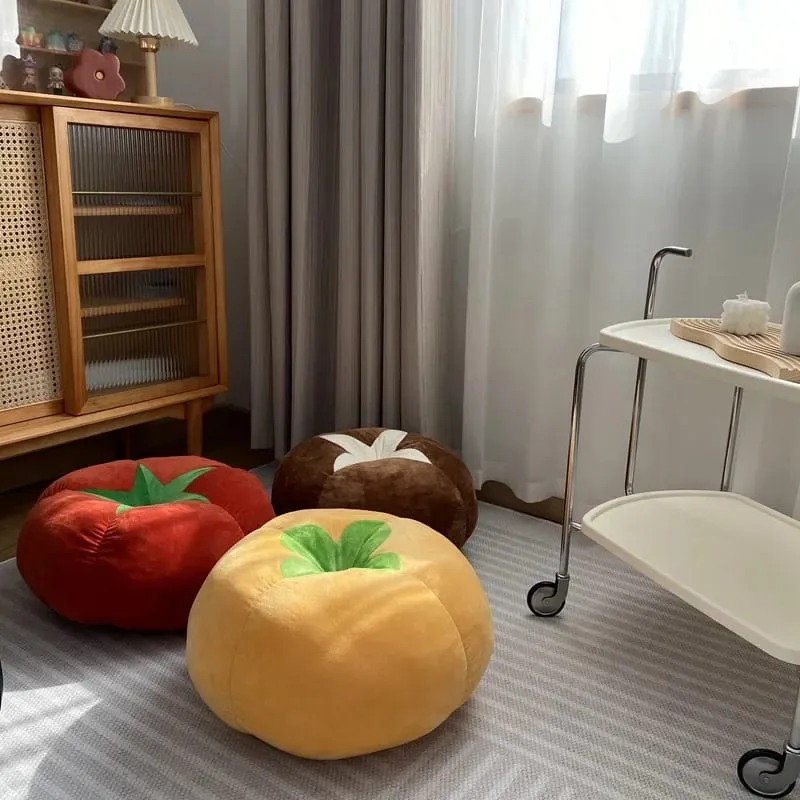 Thickened Cushion with Tomato-Shaped Pillow Vegetable Mushroom Persimmon Round Cushion Pad for Window Seat Pillows for Bedroom