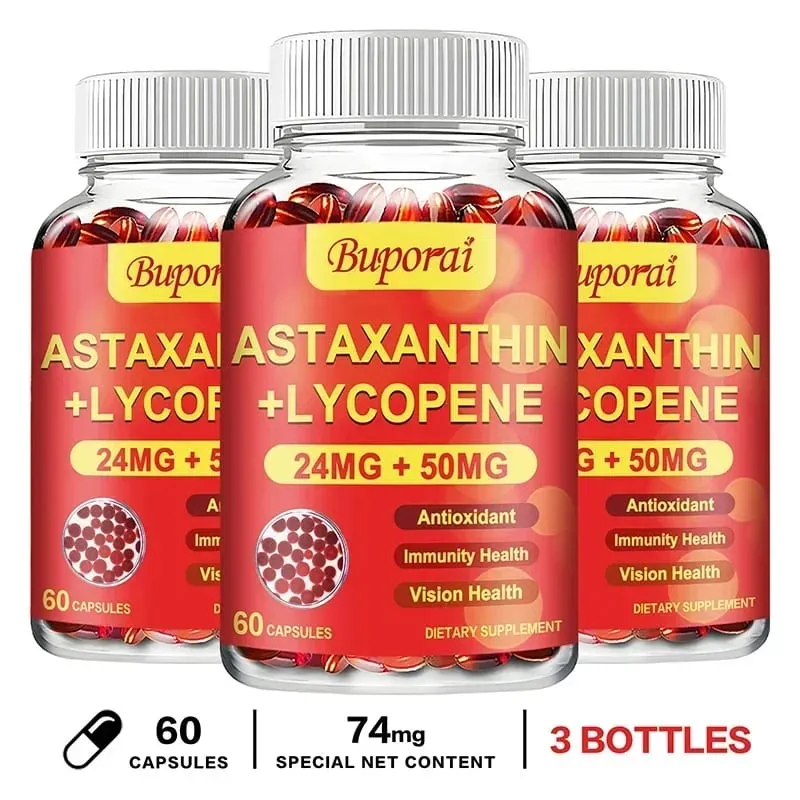 Cápsulas de Astaxantina + Licopeno - O antioxidante apoia a visão do coração e a saúde da próstata, melhora a imunidade