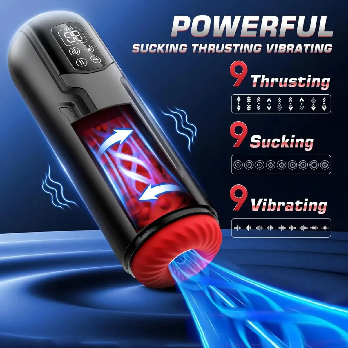 Bomba peniana masturbadora masculina, com 9 modos de aquecimento de sucção, máquina de sopro, display lcd, brinquedo sexual adulto para homens