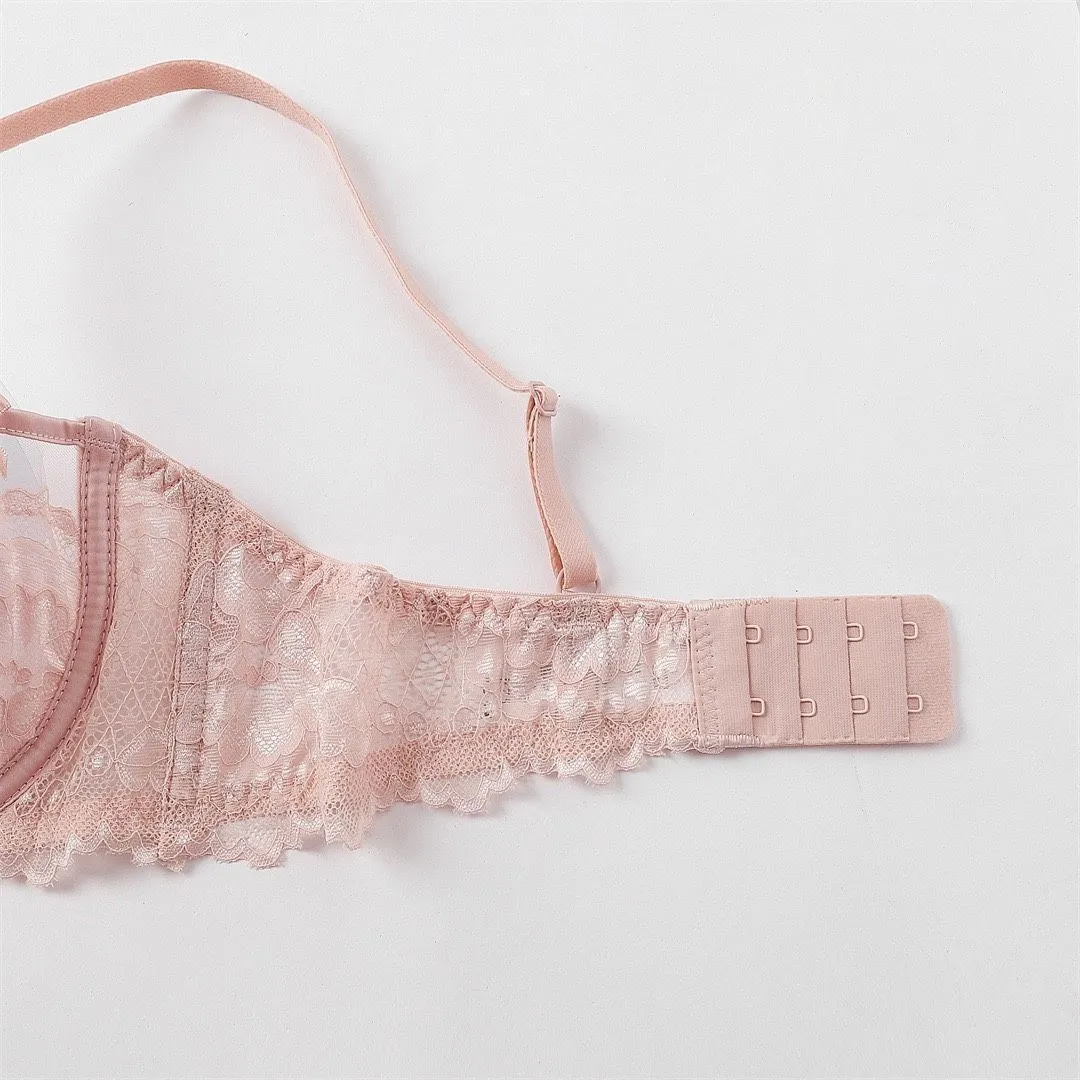 Beautiful Embroidered Floral Lingerie Set With Lined Comfortable Bra And Underwear Wired Bra And Panties For Outerwear Daily