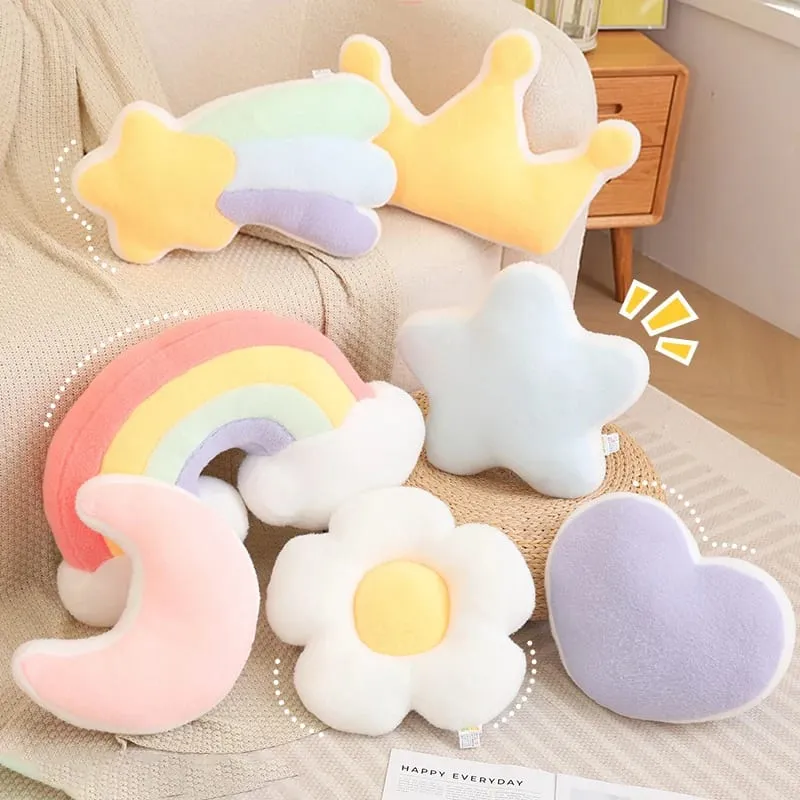 Candy Color Rainbow Cloud Star Moon Plush Pillow Stuffed Soft Flower Toy Throw Pillow Cushion Home Sofa Decor Gift for Friend