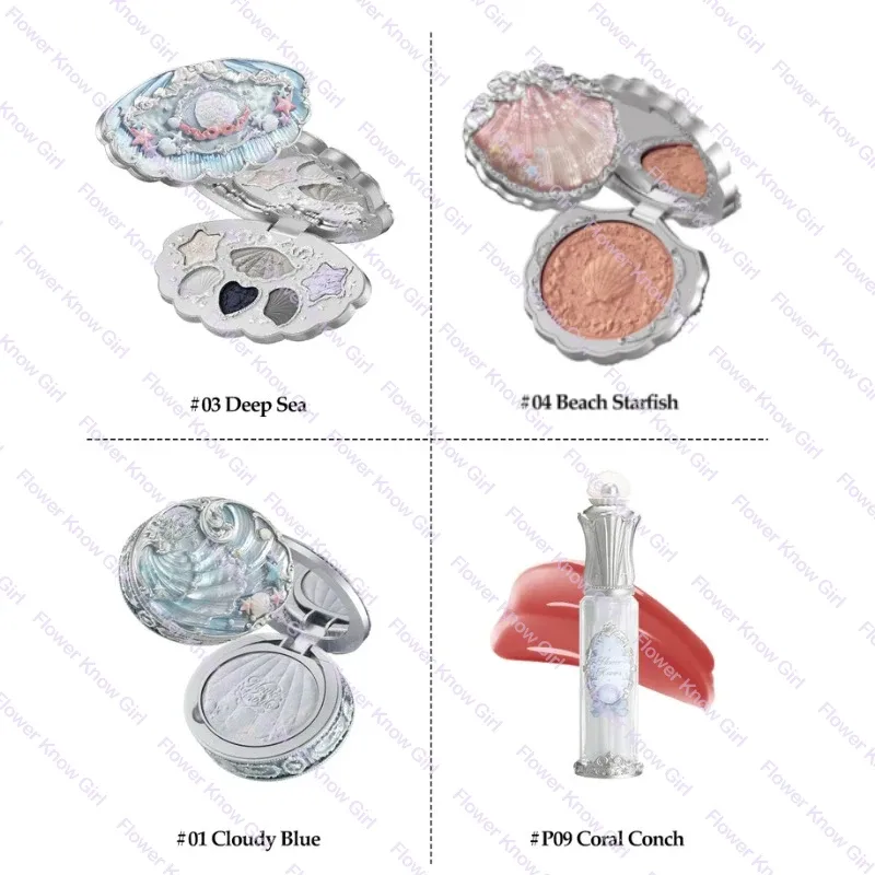 Makeup Flower Knows Shell's Jewel Mermaid Glow Set Eyeshadow Palette Blush Lip Gloss Makeup Bag Matte Glow Shimmer Primer Kit