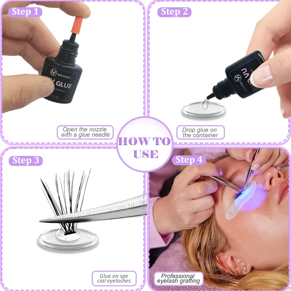 UV Eyelash Glue Adhesive Eyelash Extensions 0.1S Fast Drying Strong False Eye Lash Extension Glue Lasting Custom Logo