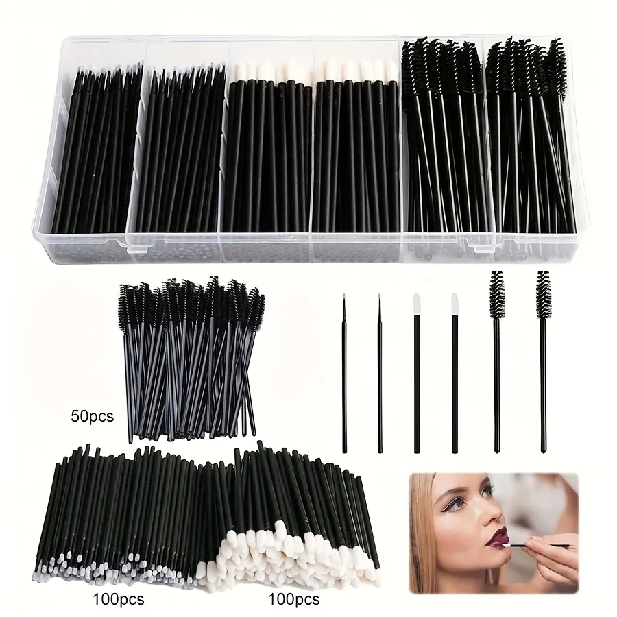 250PCS Disposable Makeup Brush Set - Eyebrow/Mascara/Eyeliner Brushes w/Storage Box Professional Cosmetic Tools for Salon