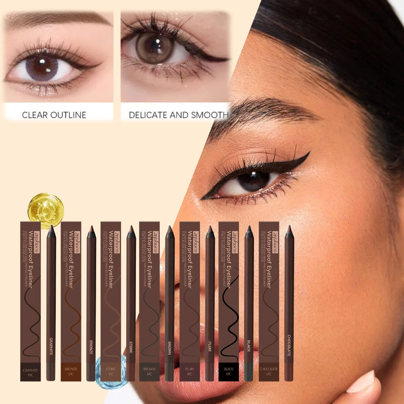 Waterproof Eyeliner Brown Smooth Matte Eye Liner Long Lasting Non Smudging High Pigmented Eyebrow Pencil Punk Eye Makeup