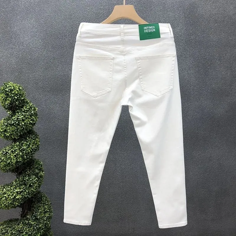 2023 primavera e outono nova moda clássica cor sólida elástico casual jeans masculino confortável de alta qualidade calças de pé pequeno 36