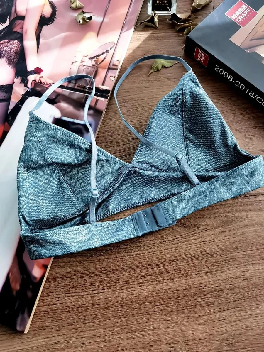 Triangle Cup Bra Set Sexy Leopard Print Ultra Thin Wirefree Bralette & Panty Lingerie for Small Breasts