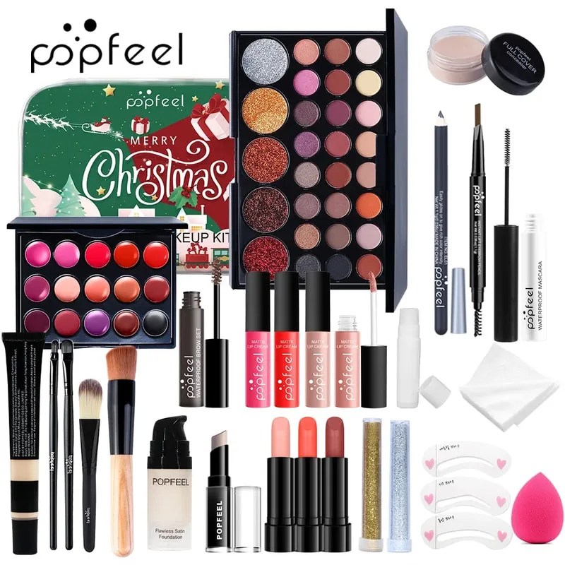 Conjunto de maquiagem de Natal - coleção completa de batom base de sombra para celebrações de feriados e glamour do dia a dia